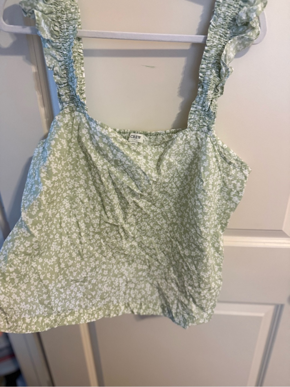 Worn Once J. Crew Light Green Floral Ruffle-Strap Camisole